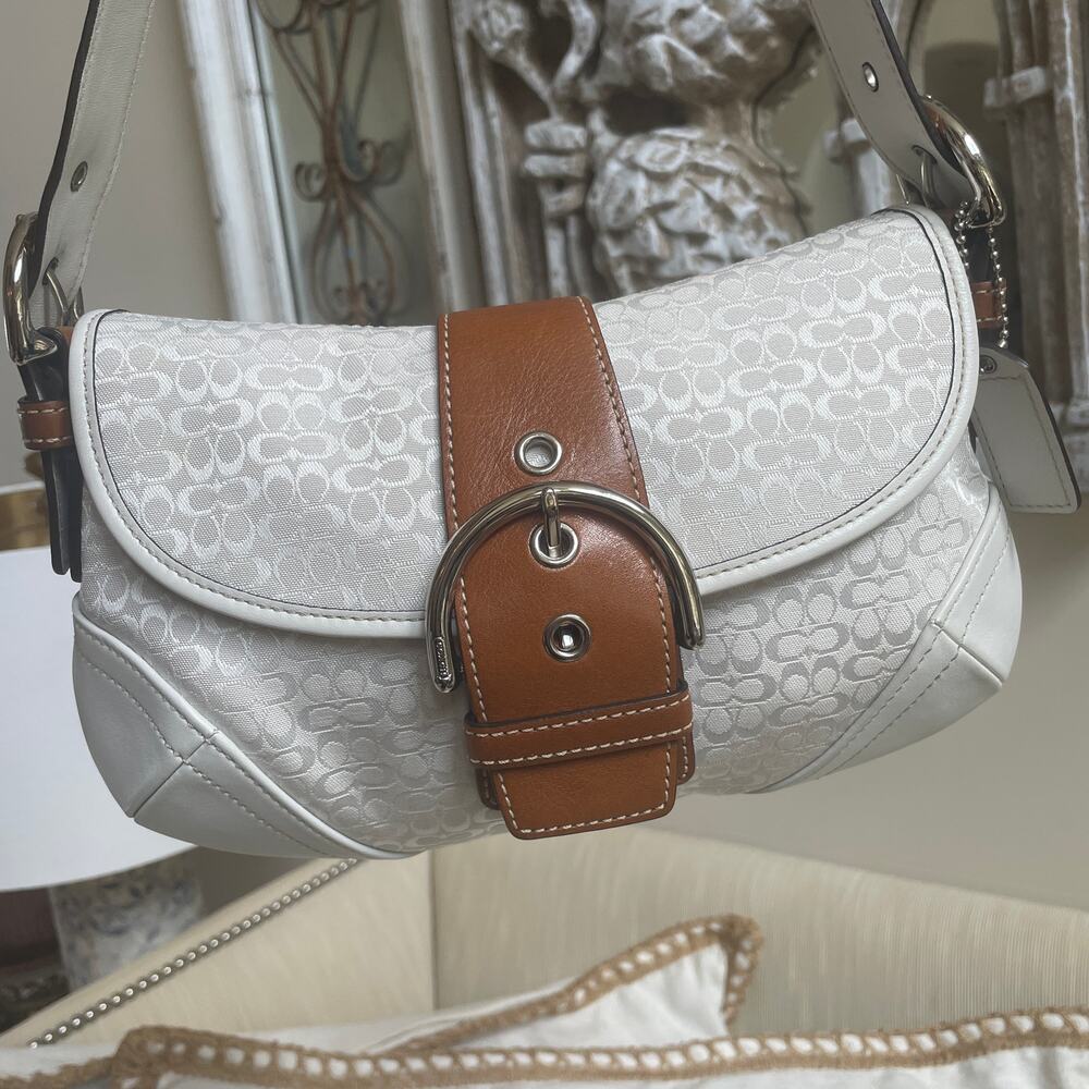 Coach Soho Mini White Signature Flap Bag | 12303 Jacquard & Leather Y2K - Picture 1 of 8
